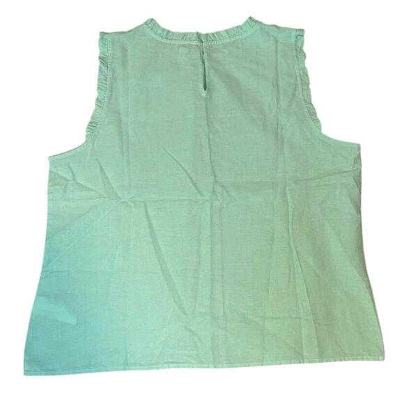 J.Crew Linen Ruffle Neck Sleeveless Blouse XS Sunwashed Mint Green NWT - Picture 3 of 5